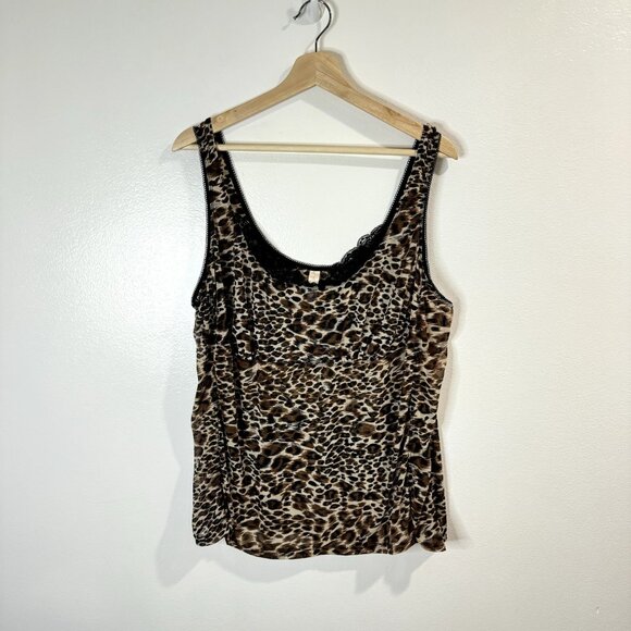 Cacique Other - Cacique Tank Top 26 / 28 Sleepwear Lingerie Shirt Mesh Lace Leopard Brown Black